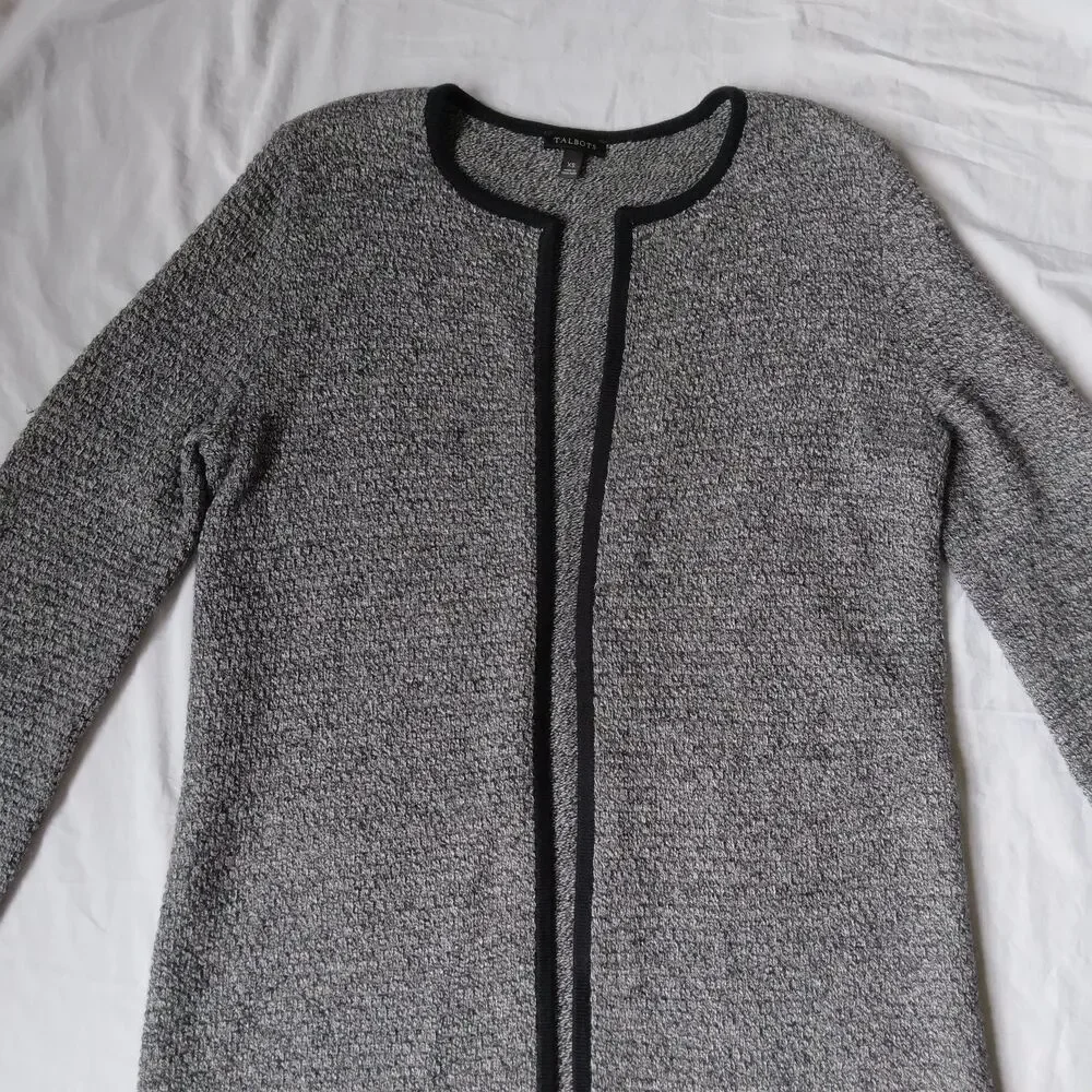 Talbots Cardigan Sweater Textured Open Front Marled Long Sleeve Black Gray XS - Picture 7 of 15